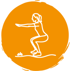 Squat Icon von einer Frau, die in einer Squat Haltung steht und ihre Arme ausstreckt.