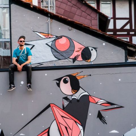 Einbecker Street-Art-Vogelfamilie