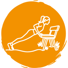 Push Icon von einer Frau, die sich mit den Armen auf einem Stuhl abstützt