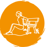 Dips Icon von einer Frau, die sich mit den Armen auf einer Bank abstützt.